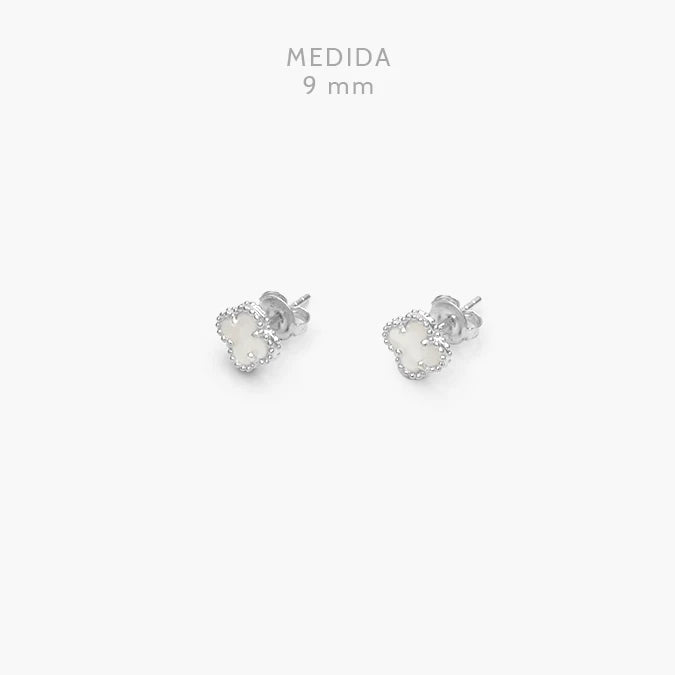 Broqueles Plata .925 Flor Trébol Blanco