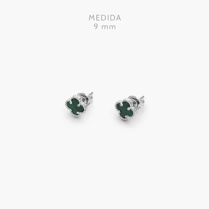 Broqueles Plata .925 Flor Trébol Verde