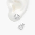 Broqueles Plata .925 Flor Tréboles Piedra Blanca