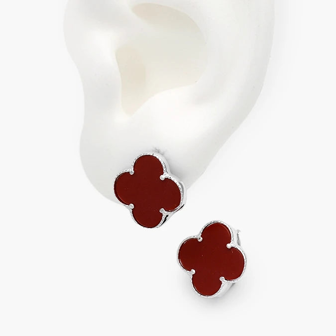 Arracadas Plata .925 Flor Tréboles Rojos