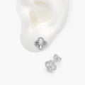 Broqueles Plata .925 Flor Trébol Piedras Blancas