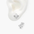 Broqueles Plata .925 Flor Trébol Piedra Blanca