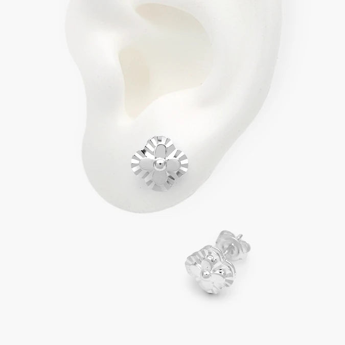 Broqueles Plata .925 Flor Trébol Blanco