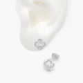 Broqueles Plata .925 Flor Trébol Zirconia Blanca