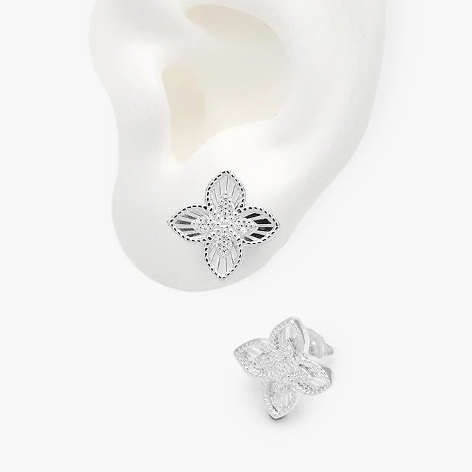 Aretes Plata .925 Flor Trébol