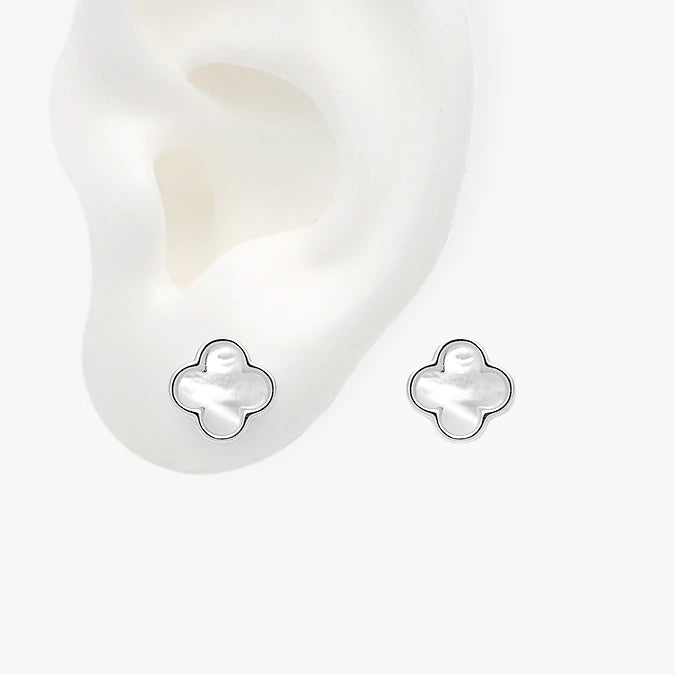 Broqueles Plata .925 Flor Trébol Blanco