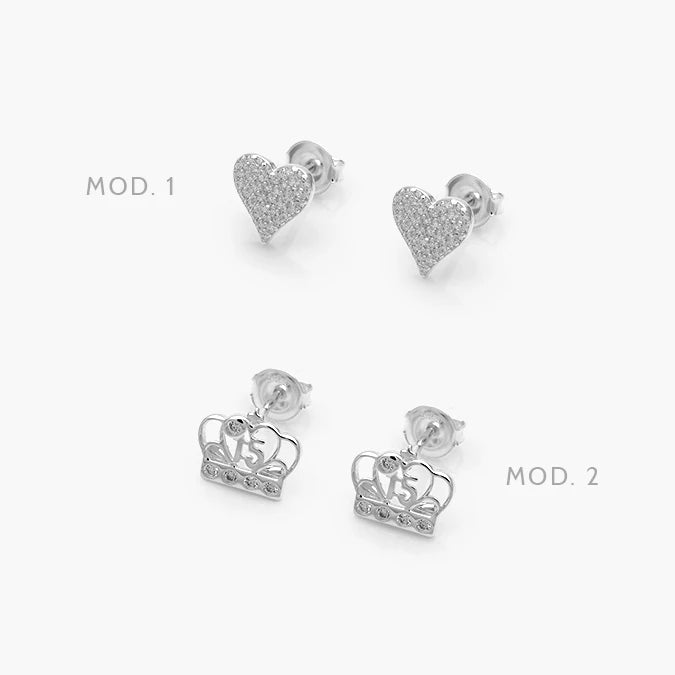 Broqueles Corazones Coronas Plata .925 256