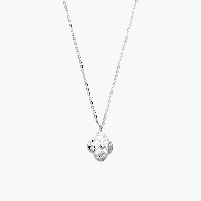 Collar Plata .925 Flor Trébol Blanco
