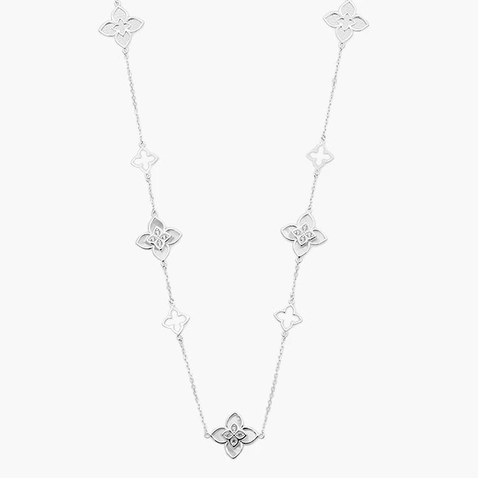 Collar Plata .925 Flores Trébol Blancos