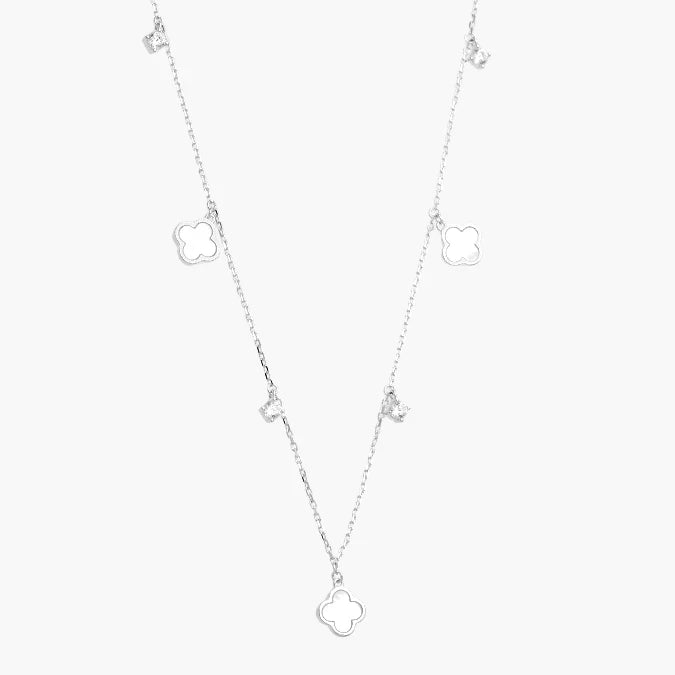 Collar Plata .925 Flores Tréboles Blancos
