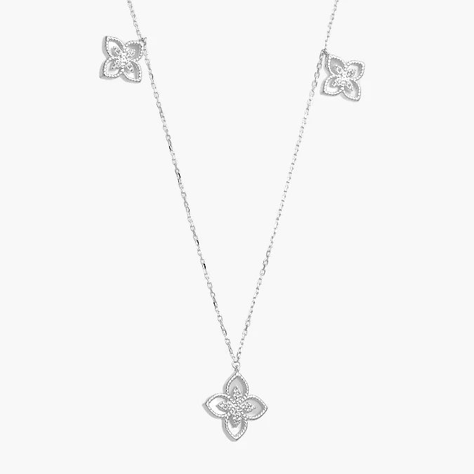 Collar Plata .925 Flores Tréboles Blancos