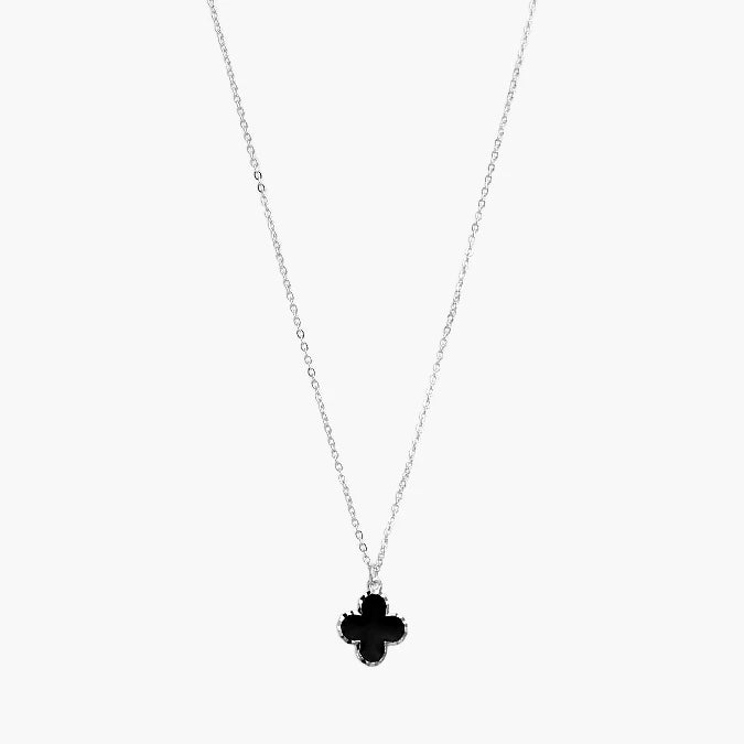 Collar Plata .925 Flores Trébol Negro