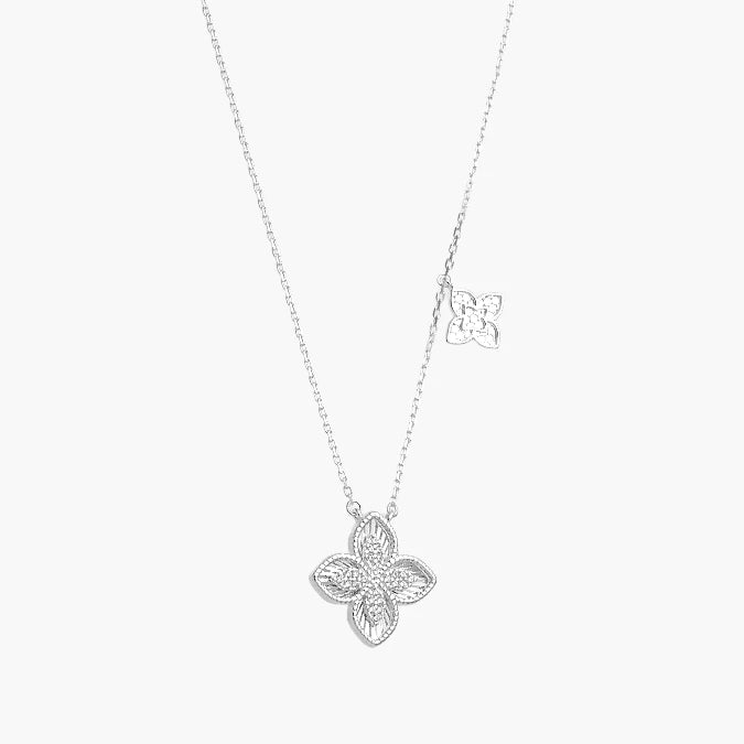Collar Plata .925 Doble Flor Trébol