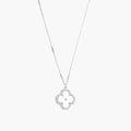 Collar Plata .925 Flor Trébol Piedra Blanca